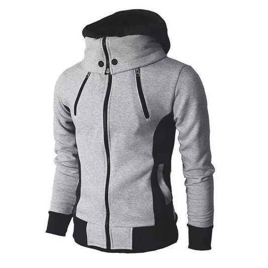 Herrjacka med huva och blixtlås i polyester - Sportig och stilren höstjacka-1