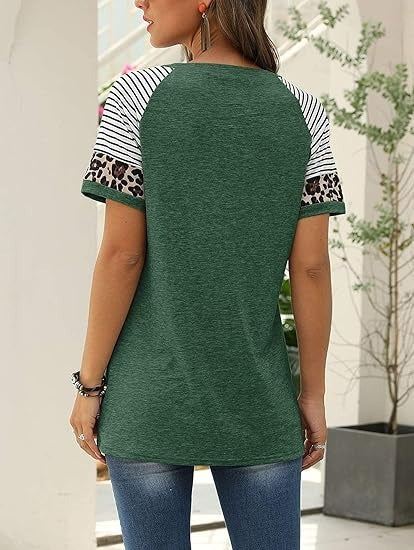 Kvinnors Kortärmad T-shirt i Färgblock – Löst Snitt i 100% Bomull för Avslappnad Stil 4