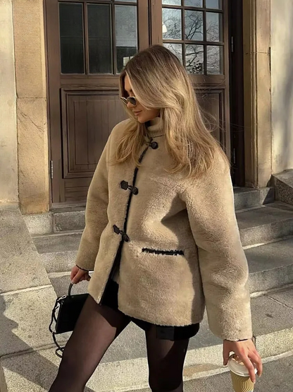 Dam Kappa Beige Vinterkappa med En Knapp – Mjuk Blandning, Avslappnad Passform, För Kalla Dagar 7