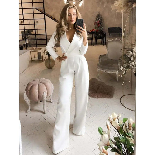Kvinna Jumpsuit V-ringning Andningsbart Tyg-1