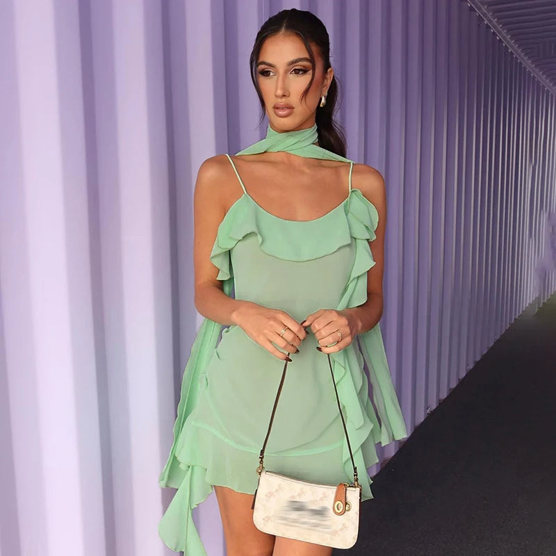 Kvinna Luftig Klänning Ruffles Polyester-1