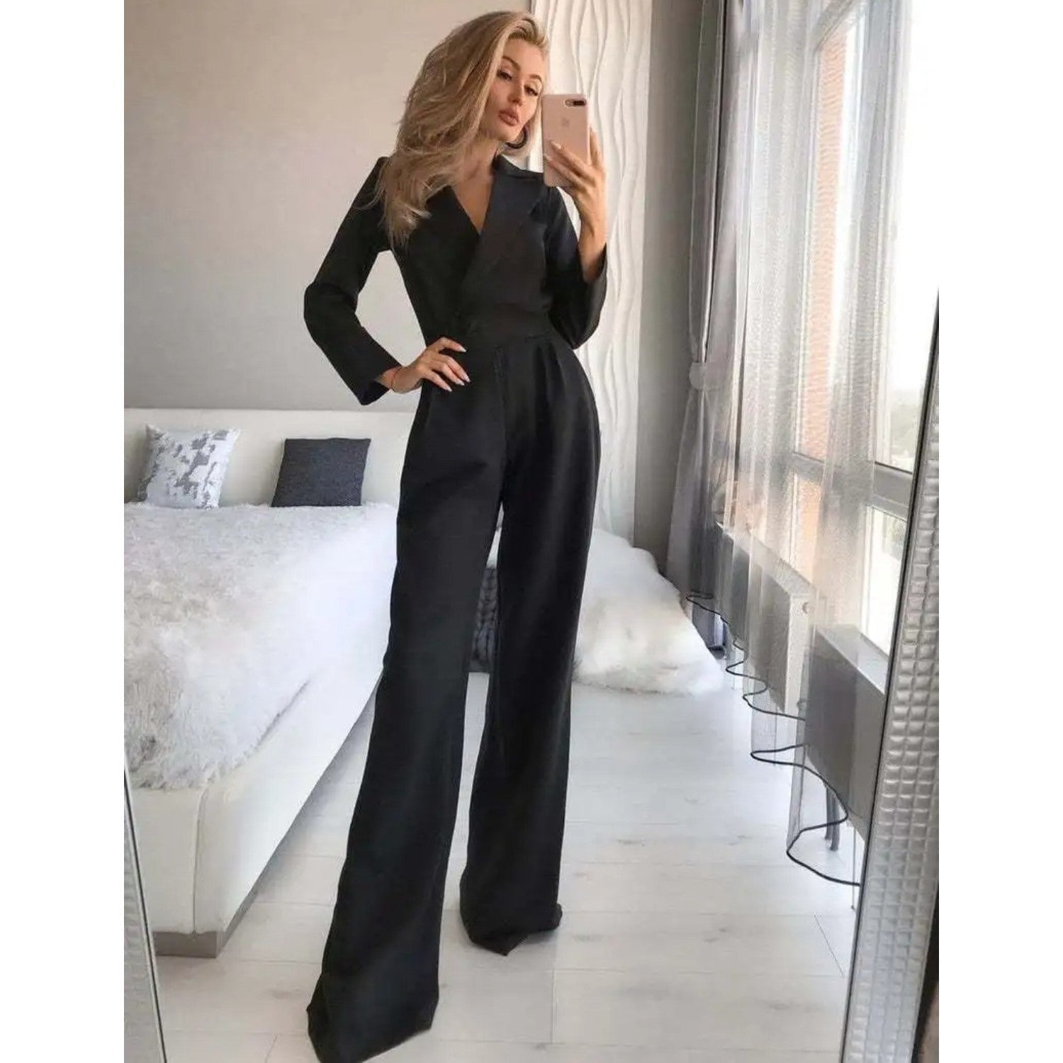 Kvinna Jumpsuit V-ringning Andningsbart Tyg-3