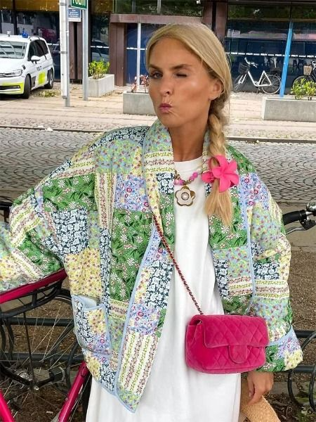 Lång Kofta Dam Retro Fodrad Blommönster Mjuk Textil 3