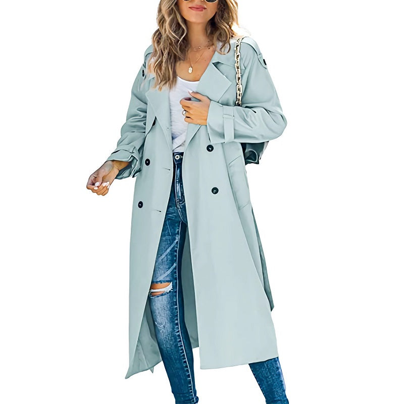 Variant image for Kvinnor Lång Trenchcoat Klassisk Design Högkvalitativt Tyg-7