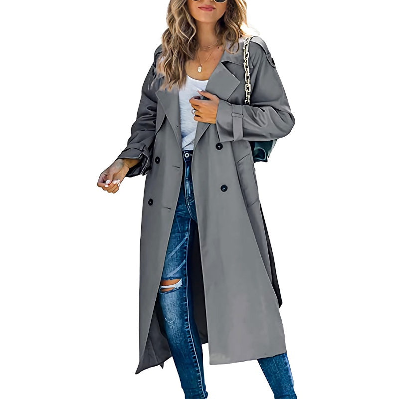 Variant image for Kvinnor Lång Trenchcoat Klassisk Design Högkvalitativt Tyg-13