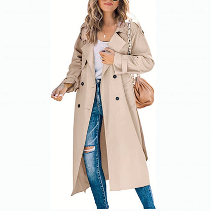 Kvinnor Lång Trenchcoat Klassisk Design Högkvalitativt Tyg-4