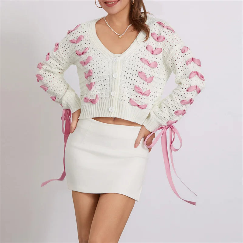 Variant image for Dam Cardigan V-ringning med Knytdetaljer i 100% Akryl-1