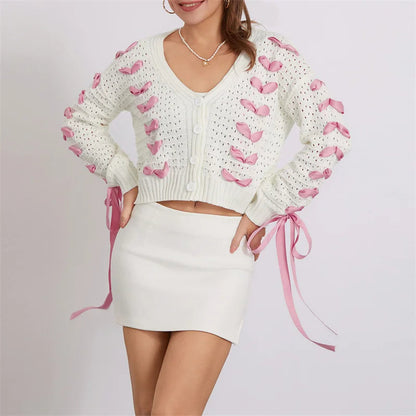 Variant image for Dam Cardigan V-ringning med Knytdetaljer i 100% Akryl-1