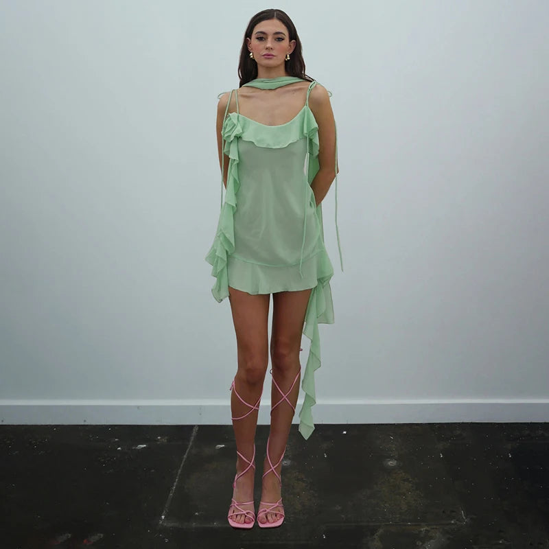 Kvinna Luftig Klänning Ruffles Polyester-5