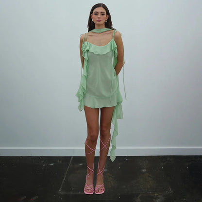 Kvinna Luftig Klänning Ruffles Polyester-5