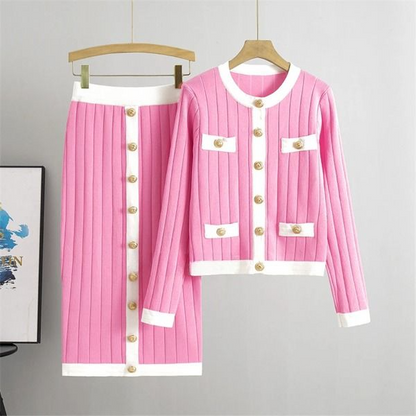 Dam Blazer och Kjol Gyllene Knappdetaljer Polyester Bomull-5