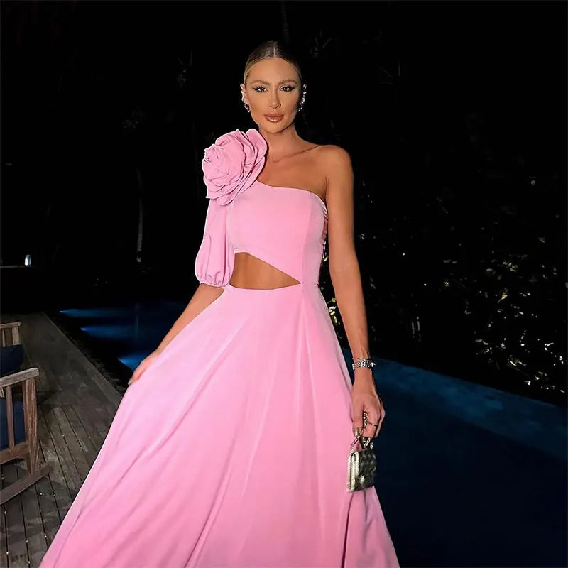 Kvinnors En-Axelklänning Blommig Accent Mjuk Polyesterblandning-4