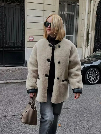 Dam Kappa Beige Vinterkappa med En Knapp – Mjuk Blandning, Avslappnad Passform, För Kalla Dagar 3