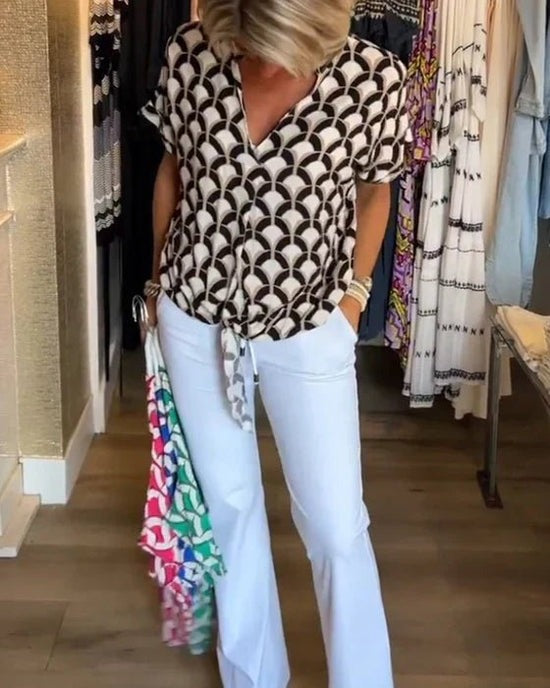 Dam Blus Geometrisk Mönster Lätt Material-2