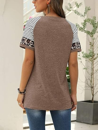 Kvinnors Kortärmad T-shirt i Färgblock – Löst Snitt i 100% Bomull för Avslappnad Stil 5