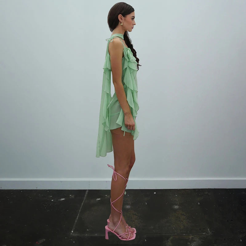 Kvinna Luftig Klänning Ruffles Polyester-6