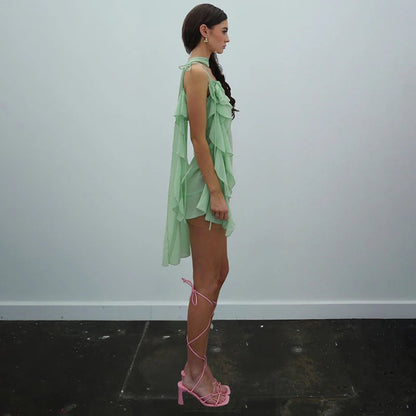 Kvinna Luftig Klänning Ruffles Polyester-6