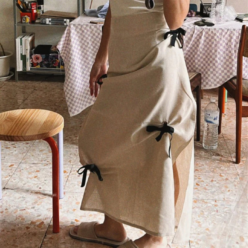 Damkläder Topp och Midirock Set med Bindande Detaljer Polyester-4