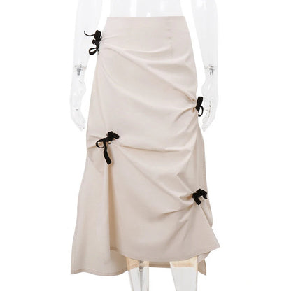 Damkläder Topp och Midirock Set med Bindande Detaljer Polyester-5