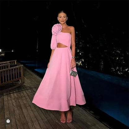 Kvinnors En-Axelklänning Blommig Accent Mjuk Polyesterblandning-2