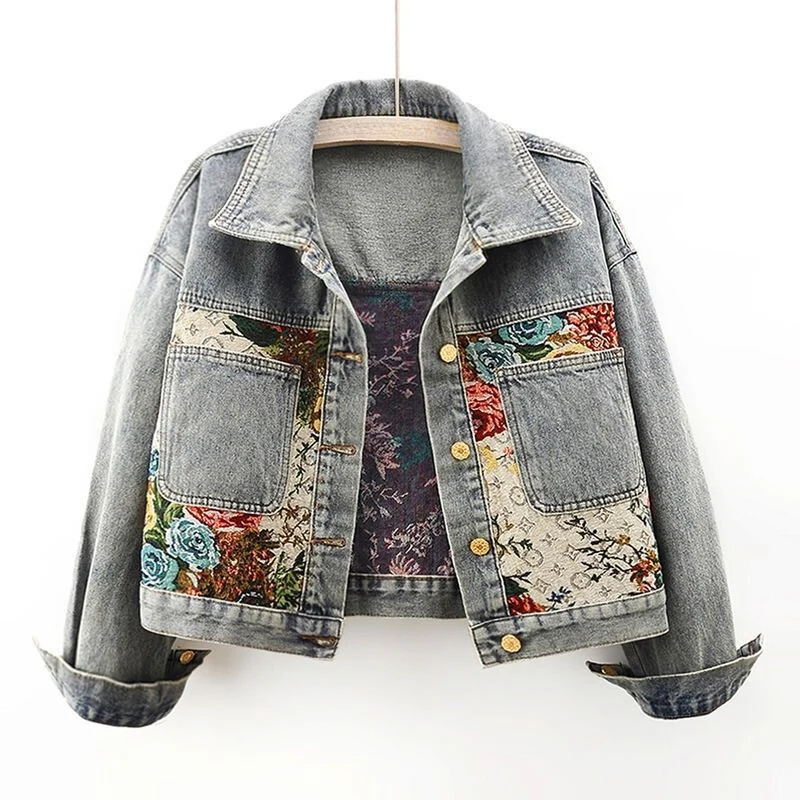 Variant image for Kvinnors Denimjacka Blommönster Organisk Bomull-6