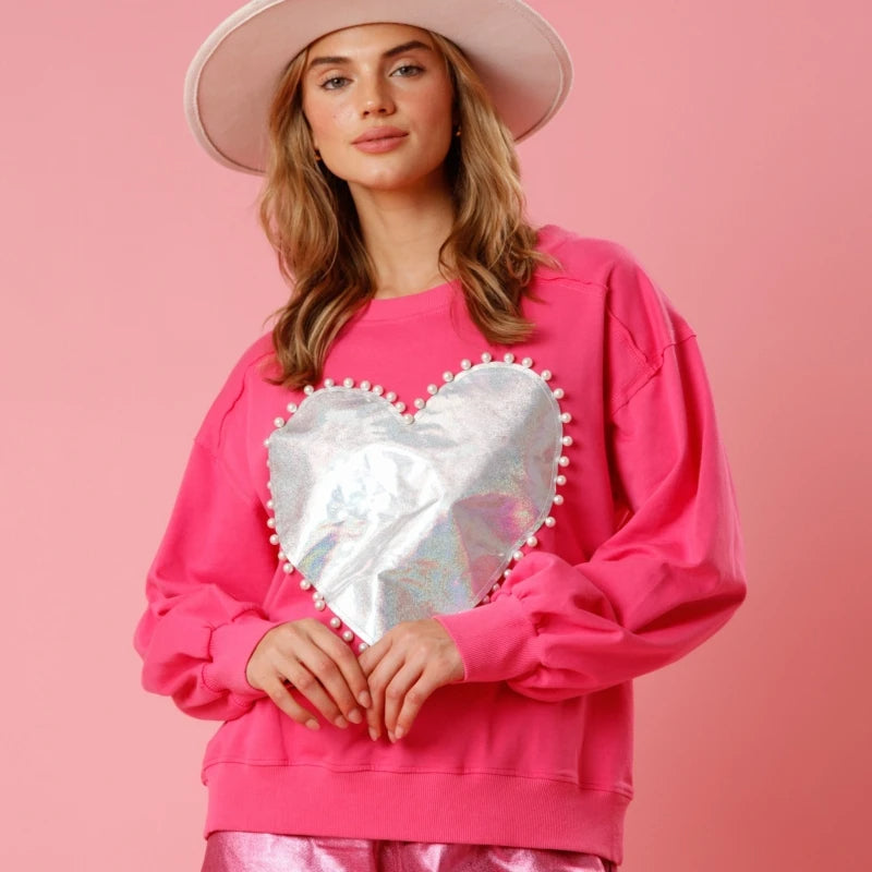 Variant image for Dam Stickad Tröja Med Hjärta Applikation Tjockt Material-6