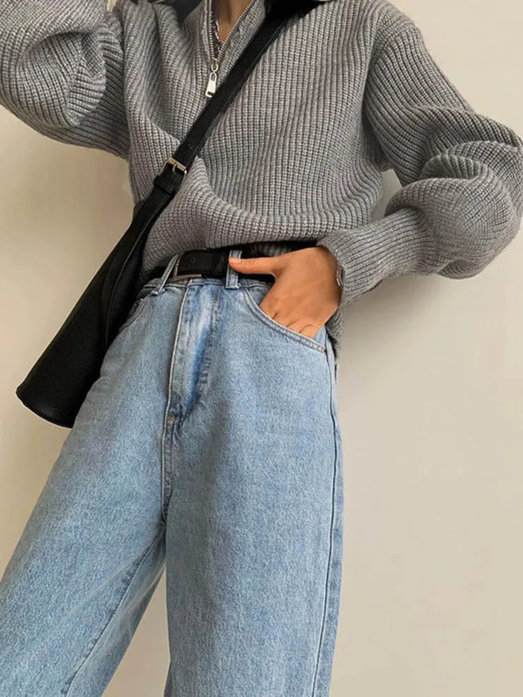 Dam Tröja Lätt Zip Design Mjuk Material Avslappnad Passform-5