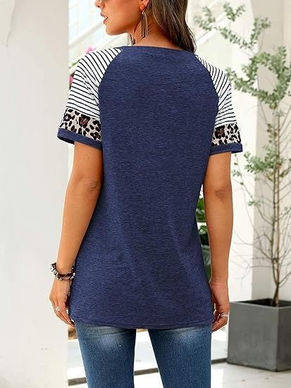 Kvinnors Kortärmad T-shirt i Färgblock – Löst Snitt i 100% Bomull för Avslappnad Stil 6