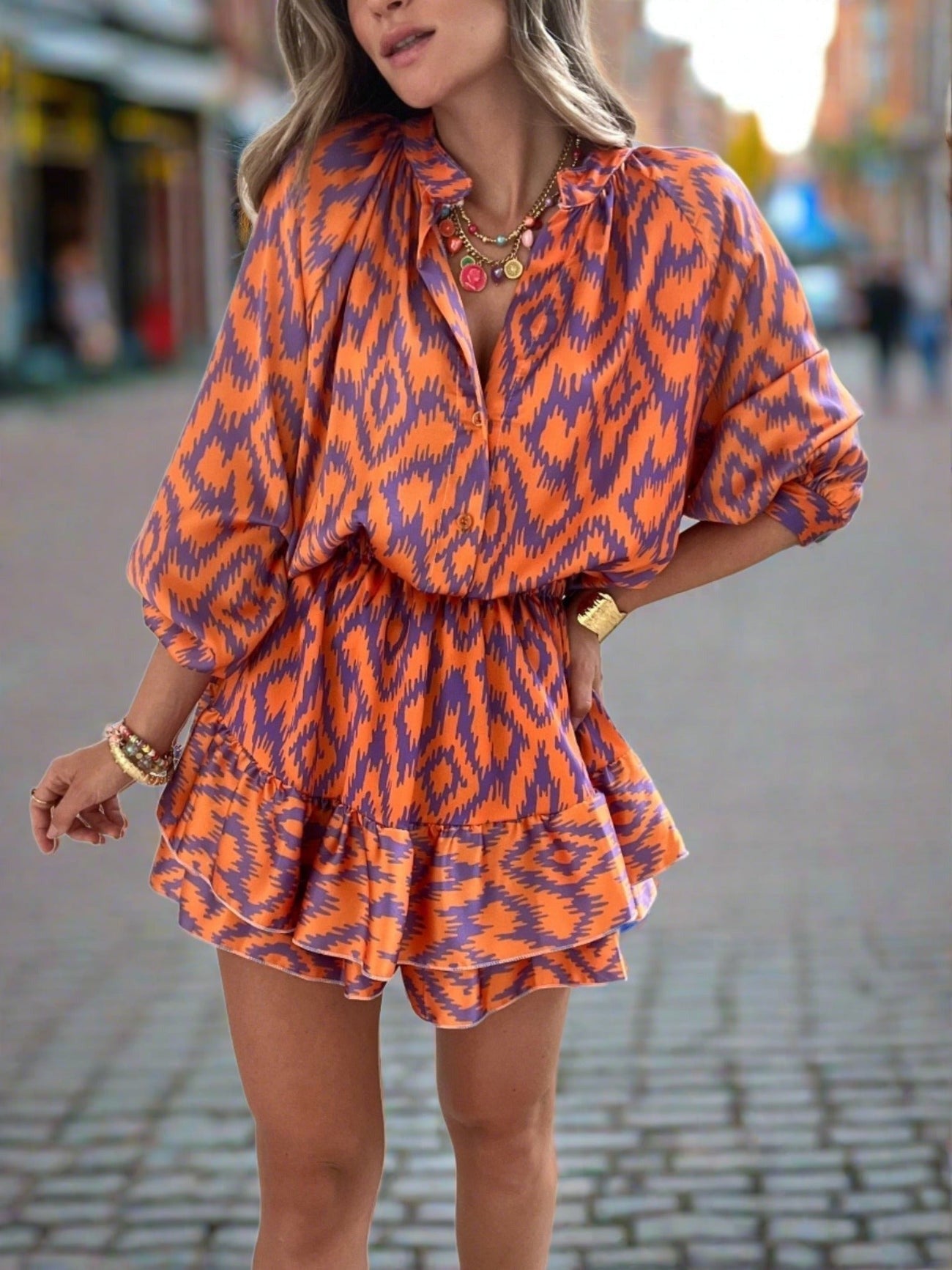 Kvinnors Miniklänning Boho Ruffled Lätt Polyester-1