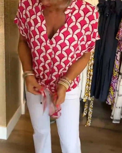 Dam Blus Geometrisk Mönster Lätt Material-6