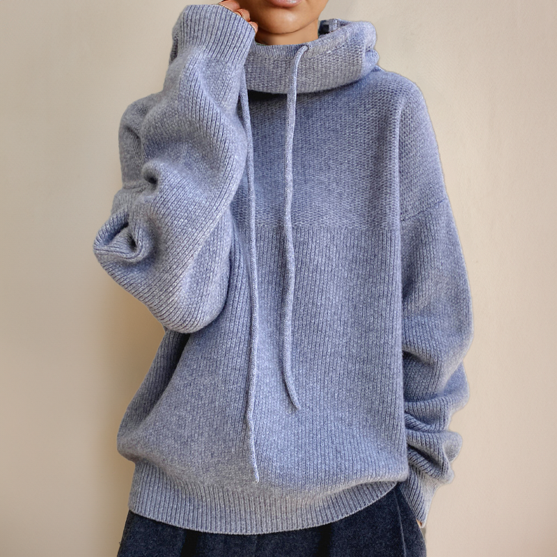 Dam Hoodie Överdimensionerad Hög Krage Mjukt Stickat Tyg 10