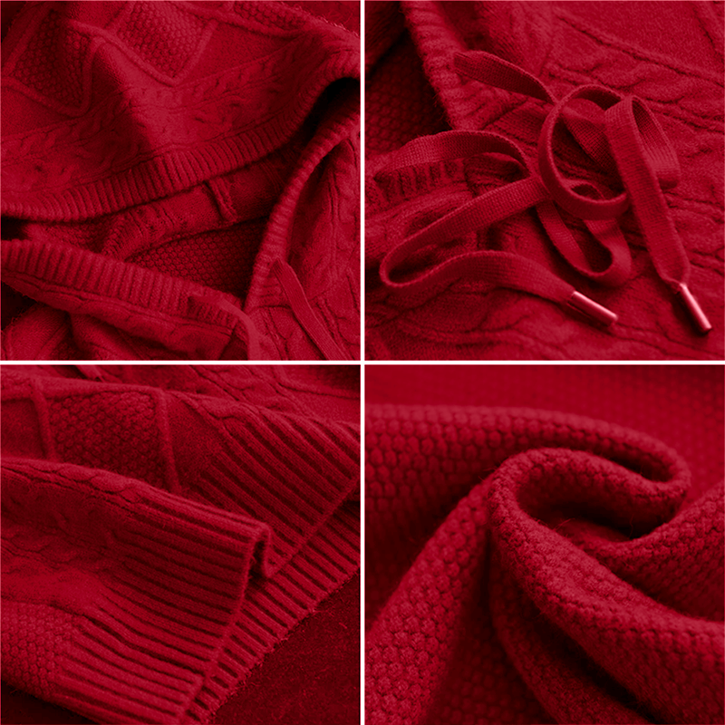 Dam Hoodie Lätt Flätmönster Fleece 5