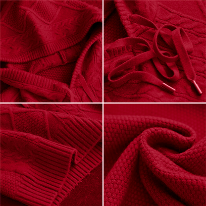 Dam Hoodie Lätt Flätmönster Fleece 5