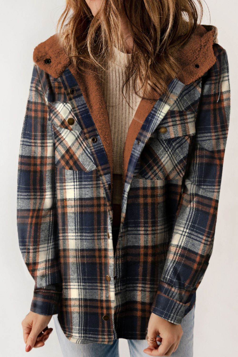 Variant image for Damjacka Casual Rutigt Mönster Hoodie i Hållbar Tygblandning-6