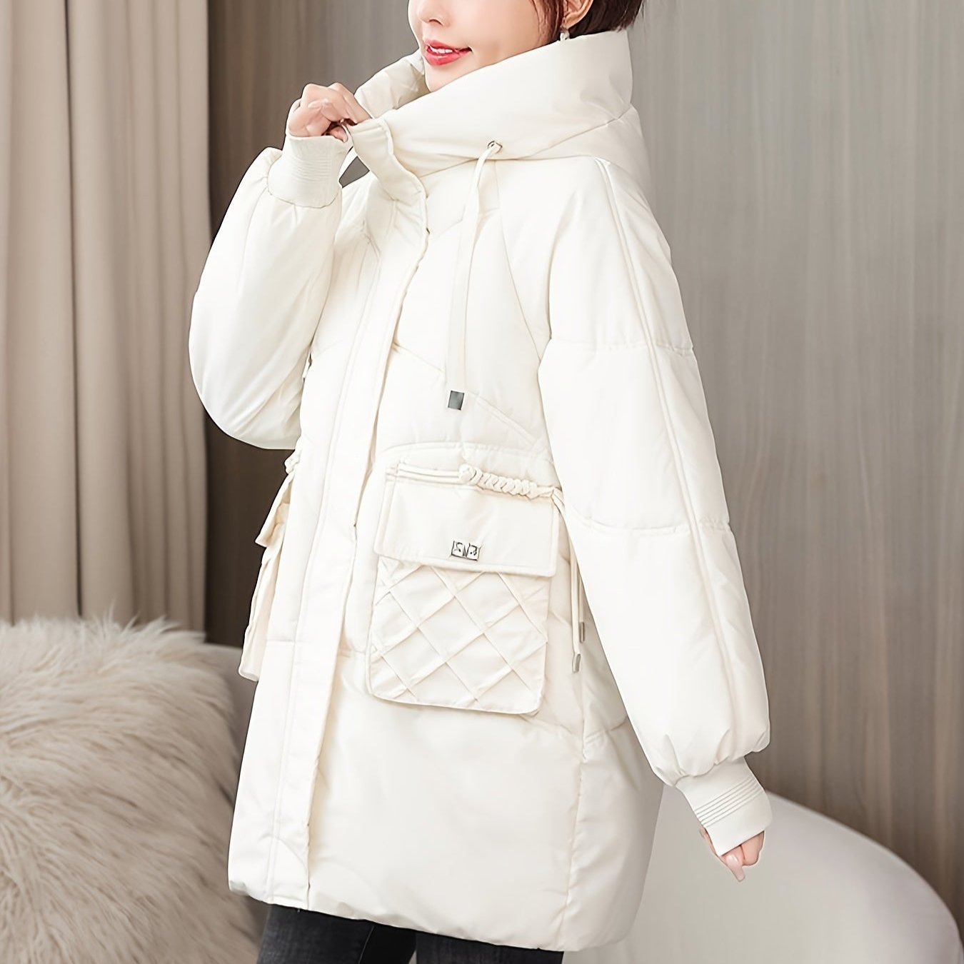 Dam Hoodie Puffy Med Dragkedja Polyester Vinter 6