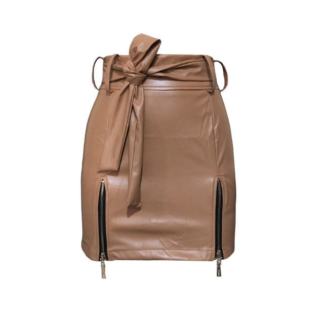 Variant image for Kvinna Minikjol Bandage Läder Kort Längd Hög Midja-6