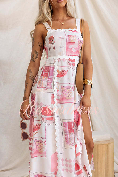 Maxiklänning Dam Tryckt Design med Sidoslits i Bomull och Polyester-5