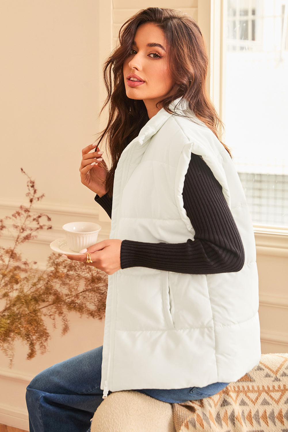 Damjacka Avslappnad Passform Med Dragkedja Hållbart Material-6