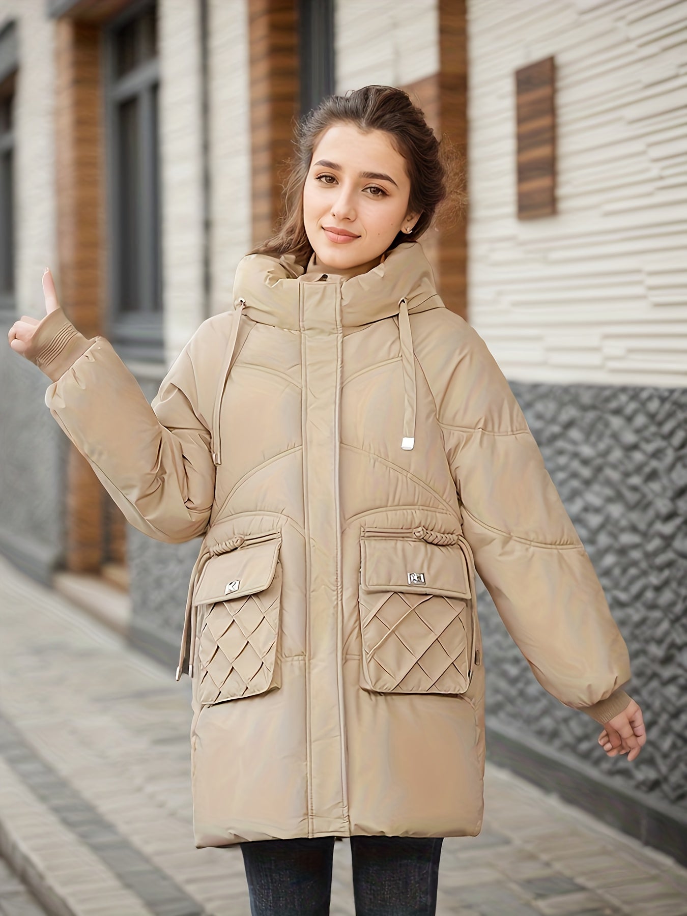 Dam Hoodie Puffy Med Dragkedja Polyester Vinter 2