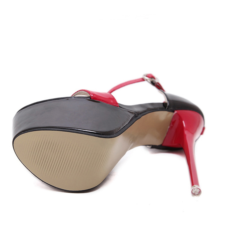 Dam Sandaler Plattform Ankelrem PU-läder Öppen Tå-3