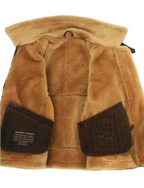 Herr Pilotjacka i Polyester med Syntetiskt Läder, Modern Design och Utsökt Konstgjord Päls-4