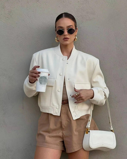 Damjacka Höststil Elegant Polyester med Praktiska Fickor-2