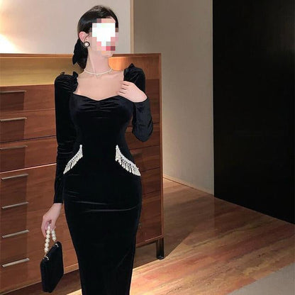 Fina Dam Klänningar Puffärmar Fyrkantig Halsringning Polyester-2