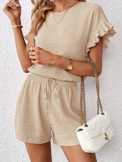 Dam Tvådelad Fritidsuppsättning Enfärgad Polyester Cirkulär Halsringning-4