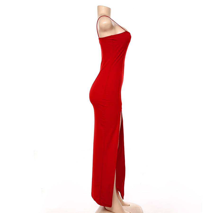 Maxiklänning Dam Hög Slits Smala Remmar Polyester-Spandex-5