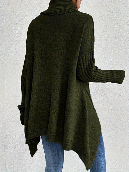 Lång Tröja Dam Asymmetrisk Turtleneck 100% Bomull-3