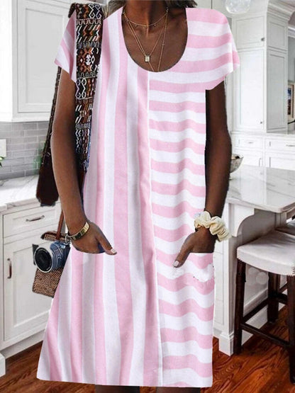 Variant image for Dam Midiklänning Randig Patchwork Korta Ärmar 100% Bomull-9