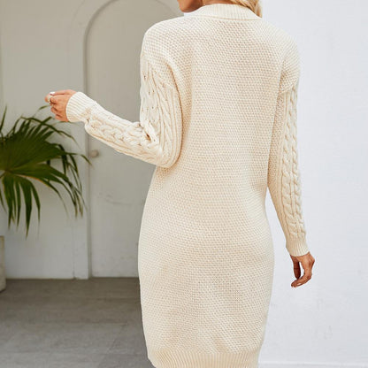 Kvinnors Höstklänning Flätad Långärmad Mjukt Material-2