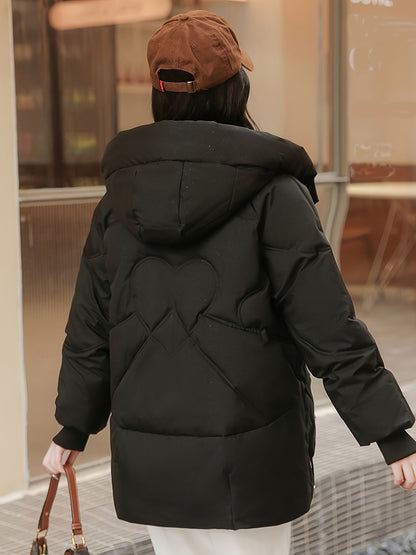 Lång Vinterrock Dam Med Huva Casual Polyester-3