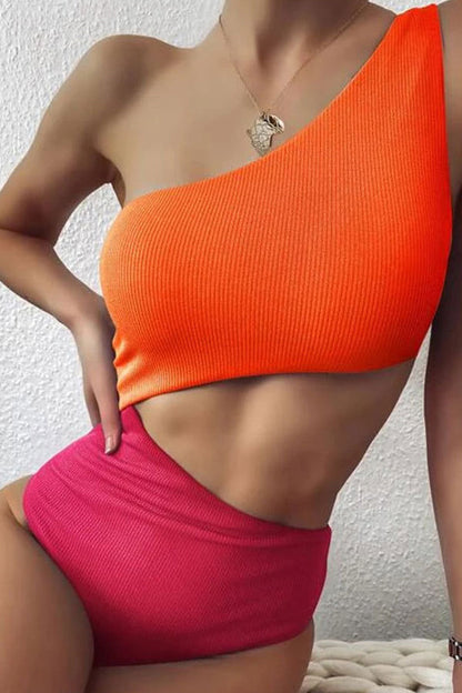 Baddräkt Dam Utskuren Färgblock Slim Fit Elasthan-2